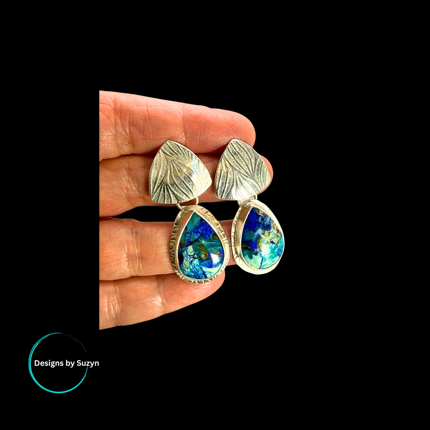 RESERVED Bluebird Azurite Post Earrings.