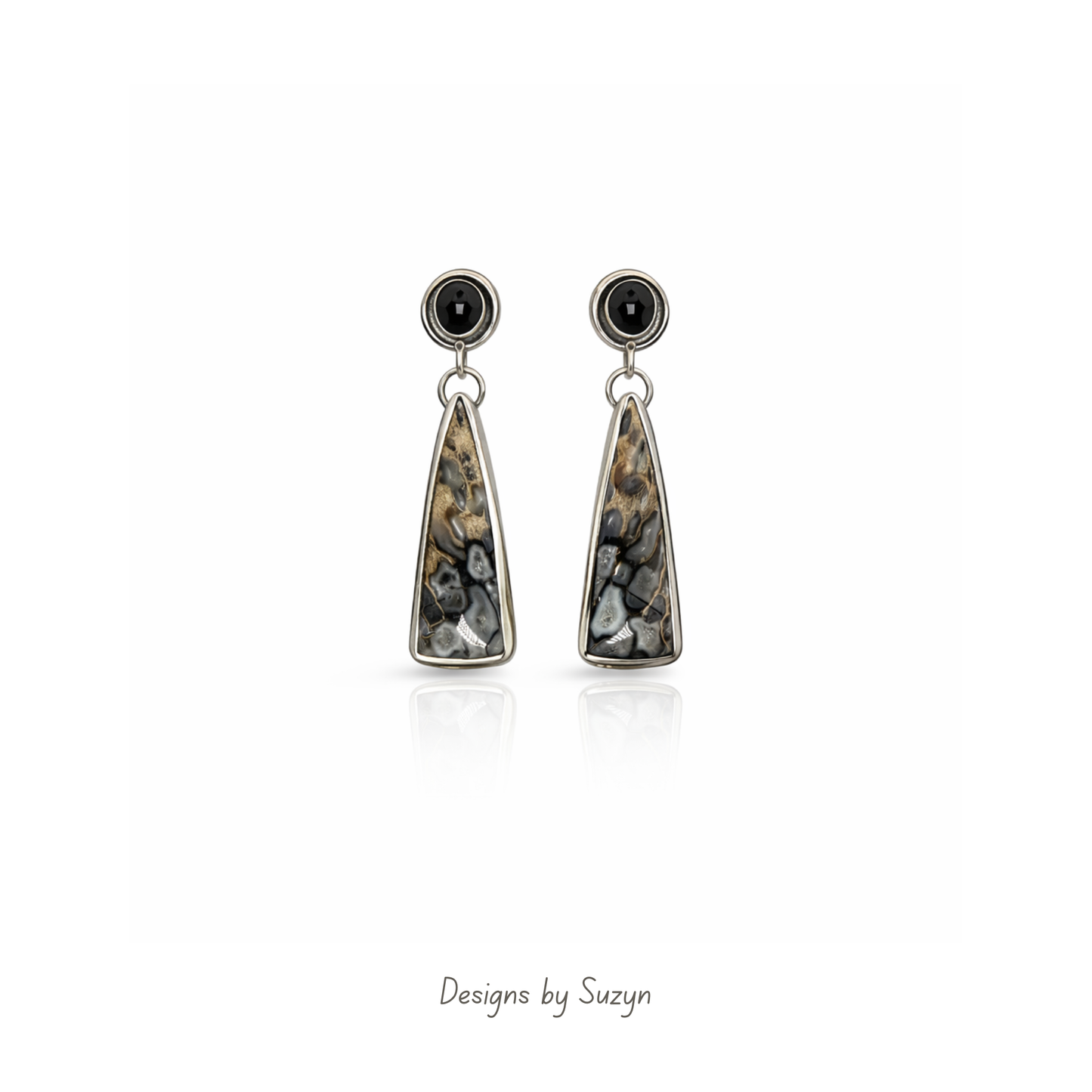Black Spinel and Petrified Wood Earrings - RESERVED