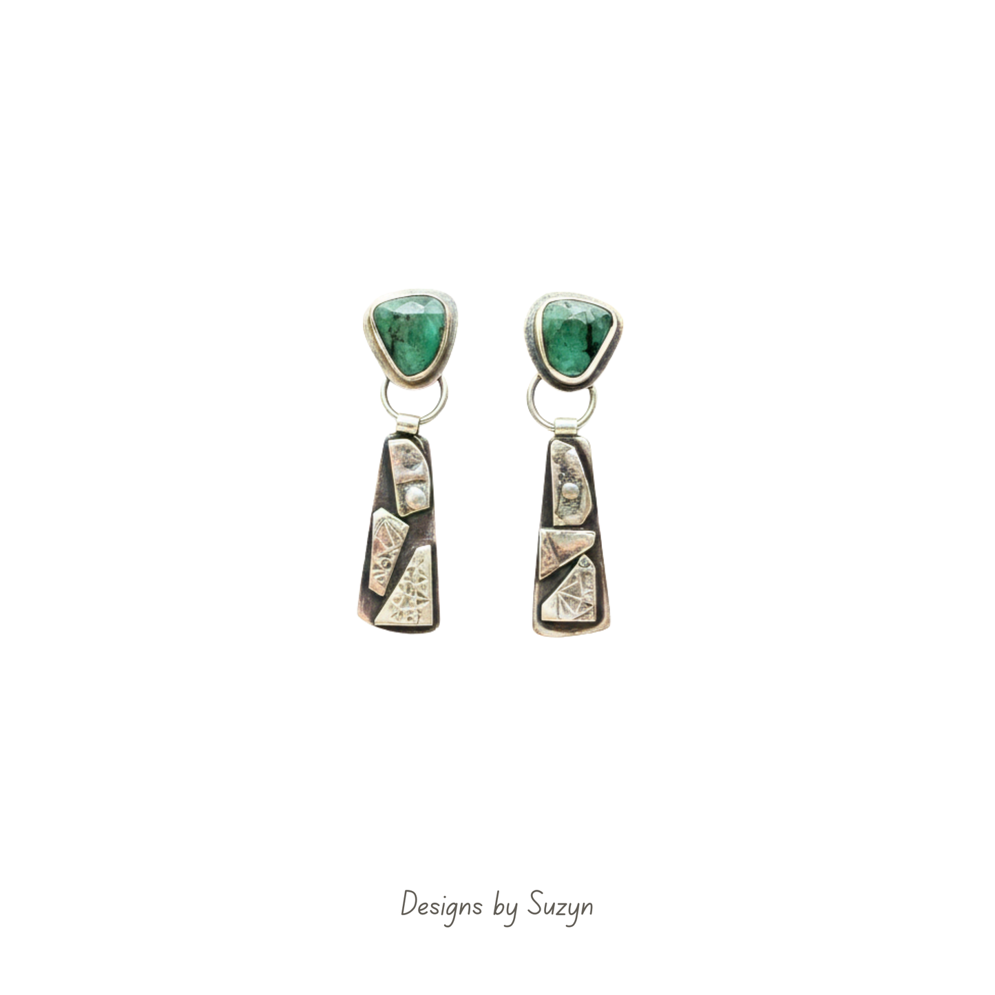Green stone Earrings, Argentium Silver - RESERVED