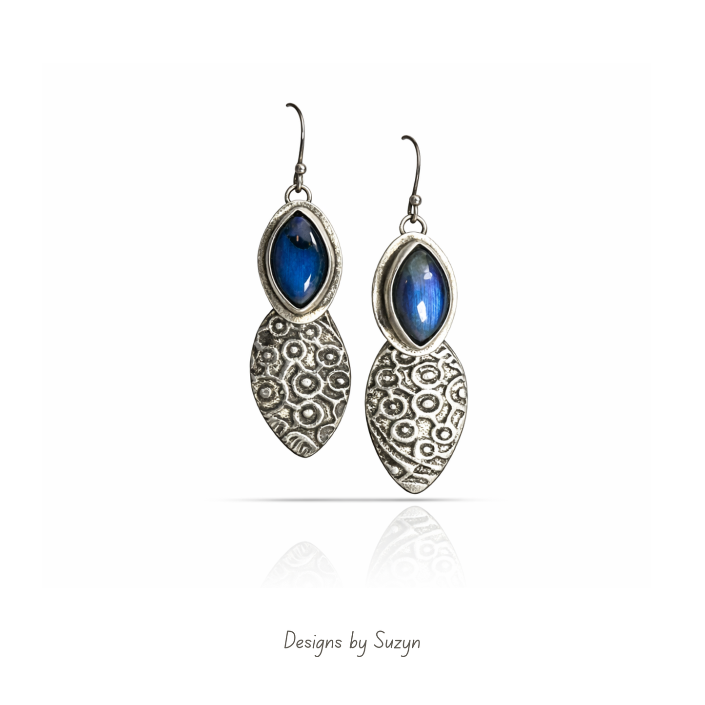 Labradorite Argentium and Sterling Silver Earrings, Midnight dreams RESERVED
