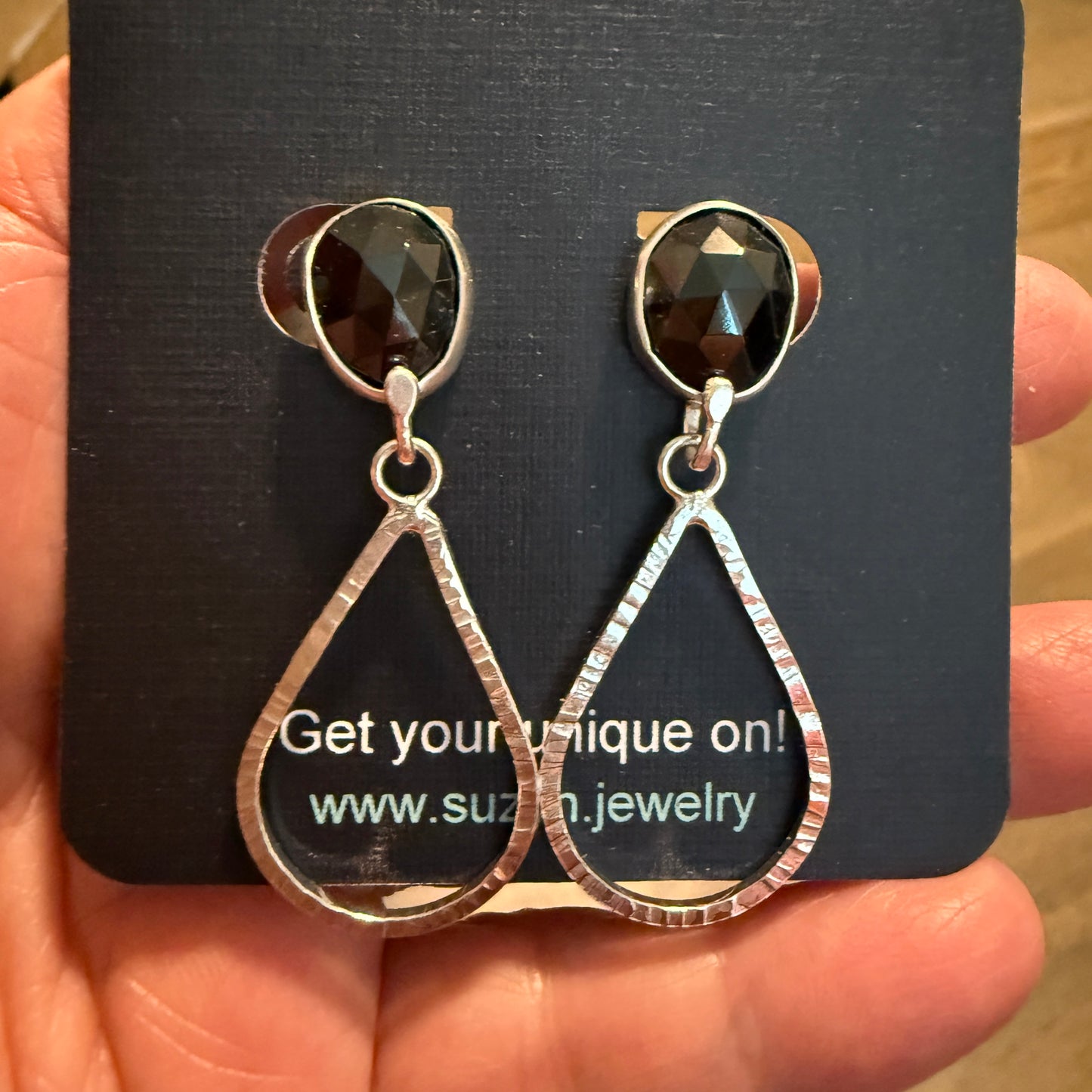Black Spinel Earrings Post with hoops