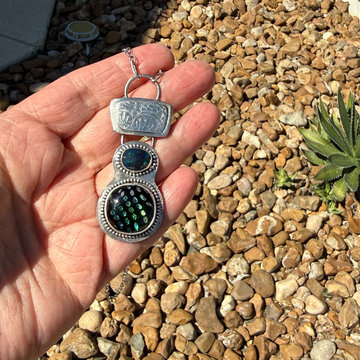Black Opal and Kiln Formed Glass Pendant RESERVED SOLD