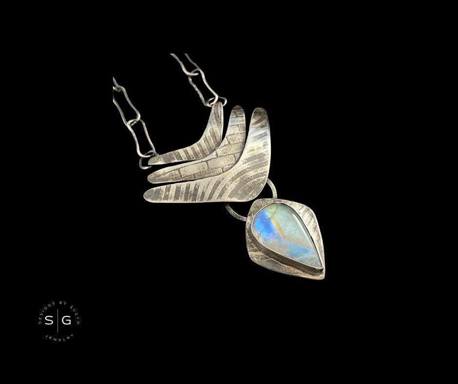 RESERVED FOR CD Moonstone Statement Necklace with hand-forged chain