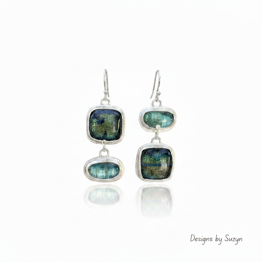 Kyanite & Glass Earrings - Logo Bottom Right