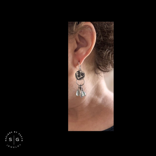 Argentium Silver Earrings with Labradorite and Moss Aquamarine