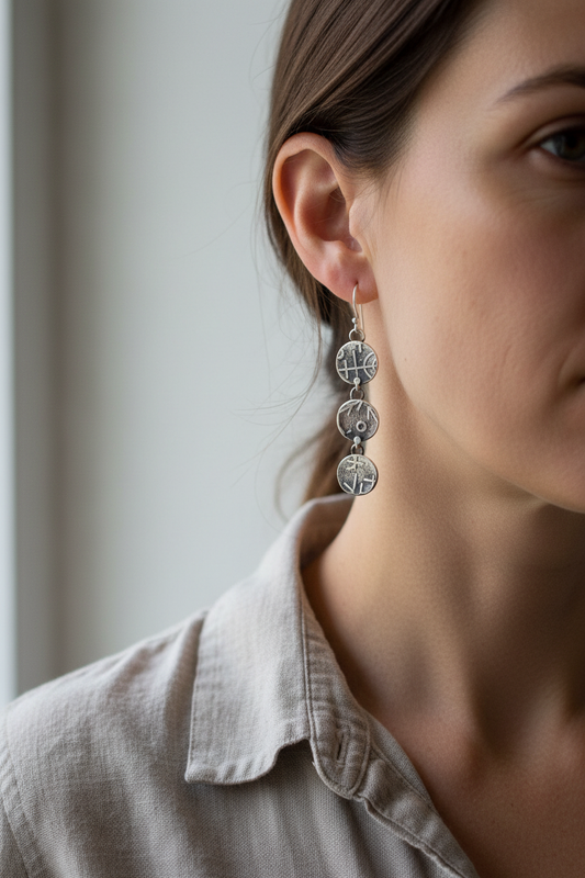 Triple Coin Earrings - Realistic Model Ear Crop