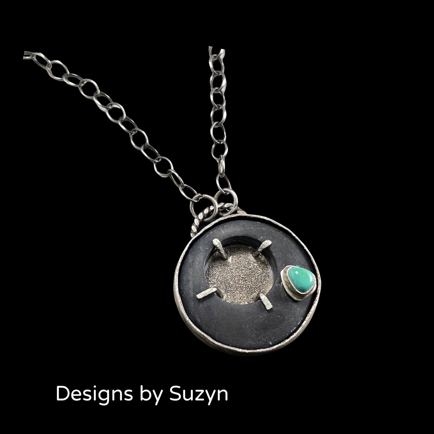 Stone in stone Pendant Unpolished Black Onyx and Turquoise