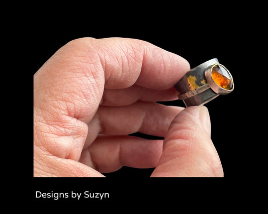 Meditation Ring, Spinner Ring, Orange Tourmaline, Keum Boo Size 6.5