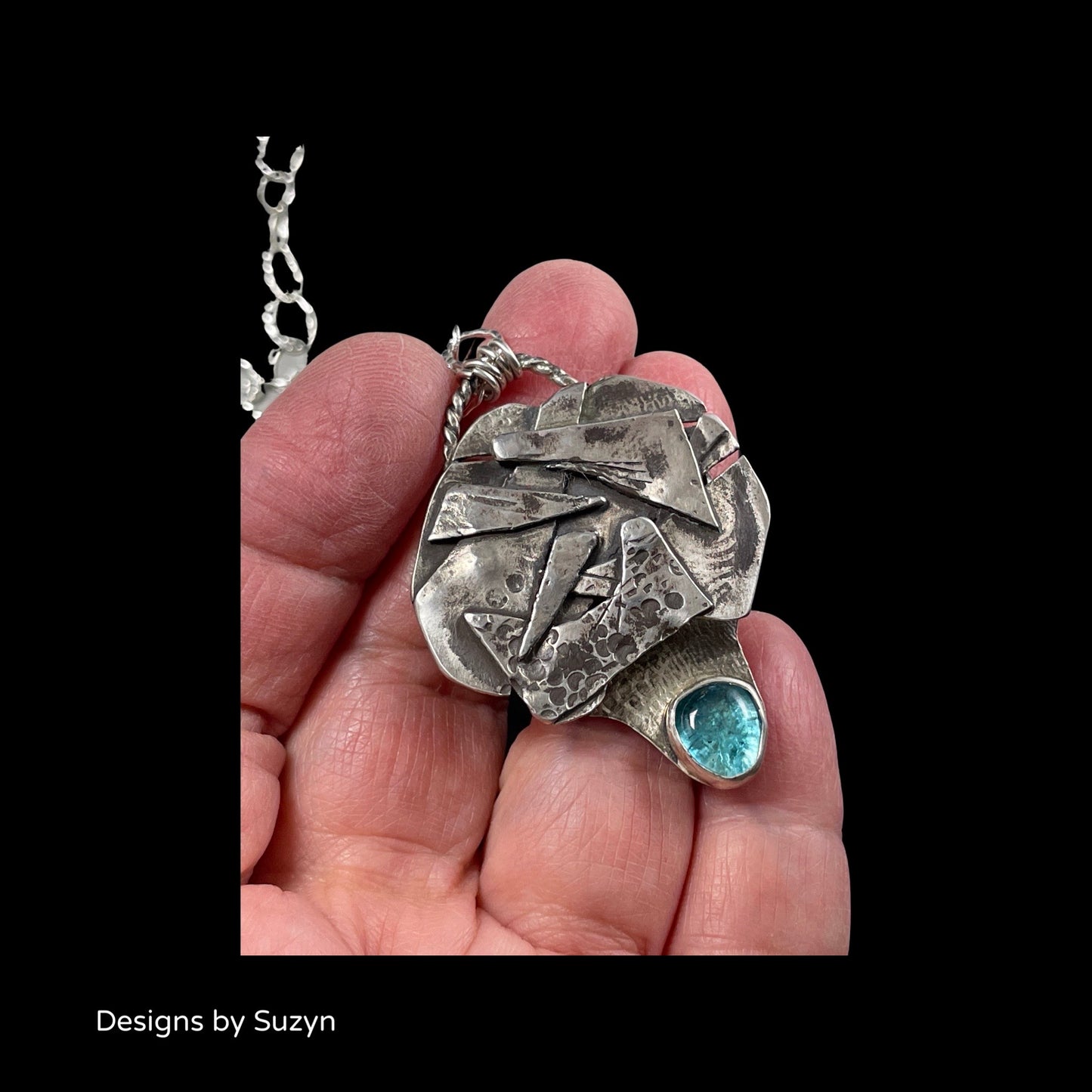 Apatite and Silver Hollow Form Necklace