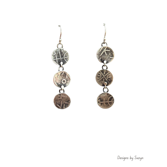 Argentium Silver Triple Disc Dangle Earrings — Ancient Symbol