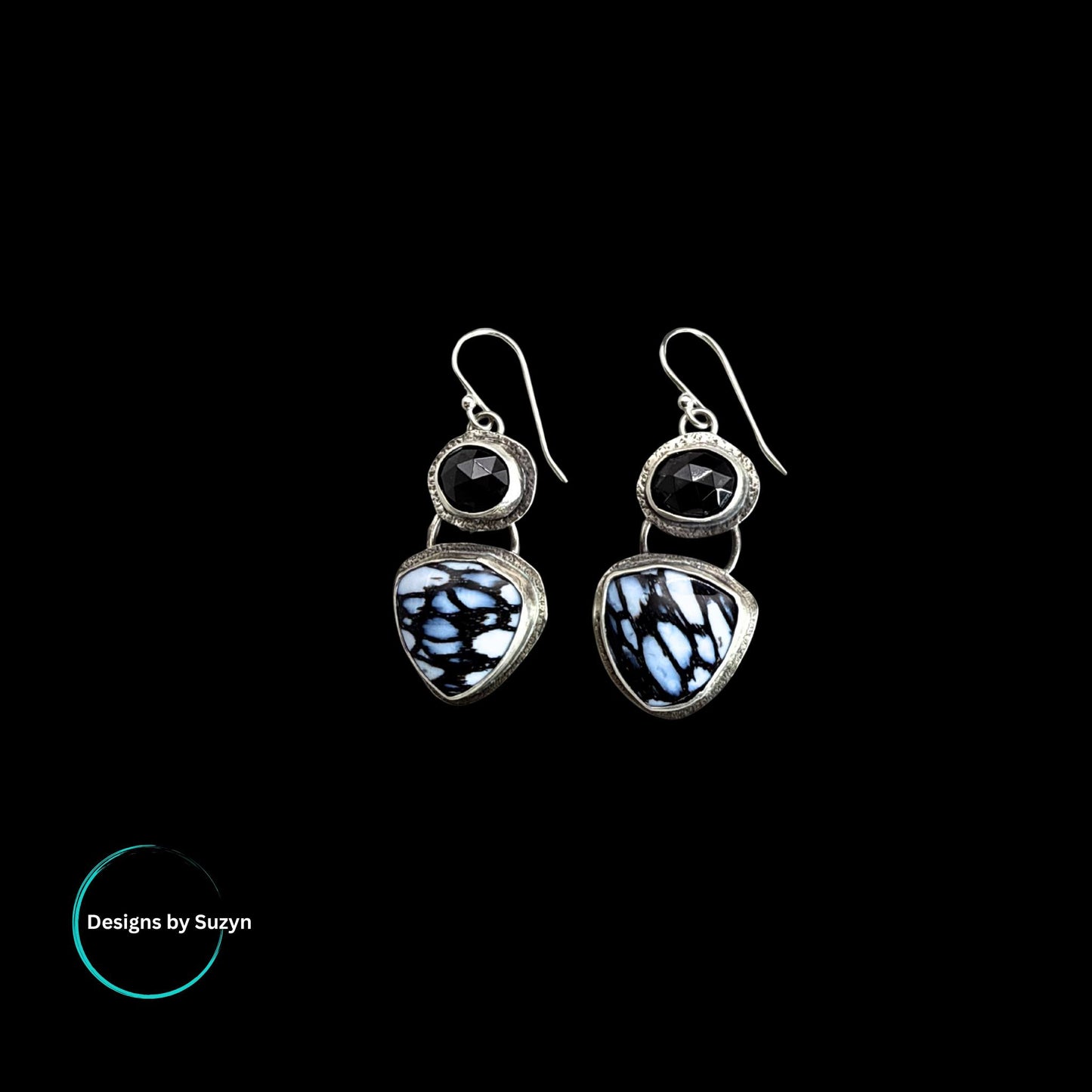 Echo in Black Petrified Wood and Black Spinel Earrings