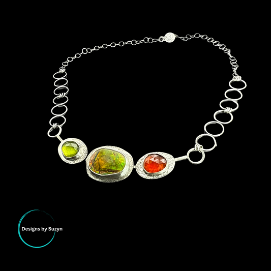 Ancient Flame - Ammolite, Vesuveniate, Hessonite Garnet Necklace