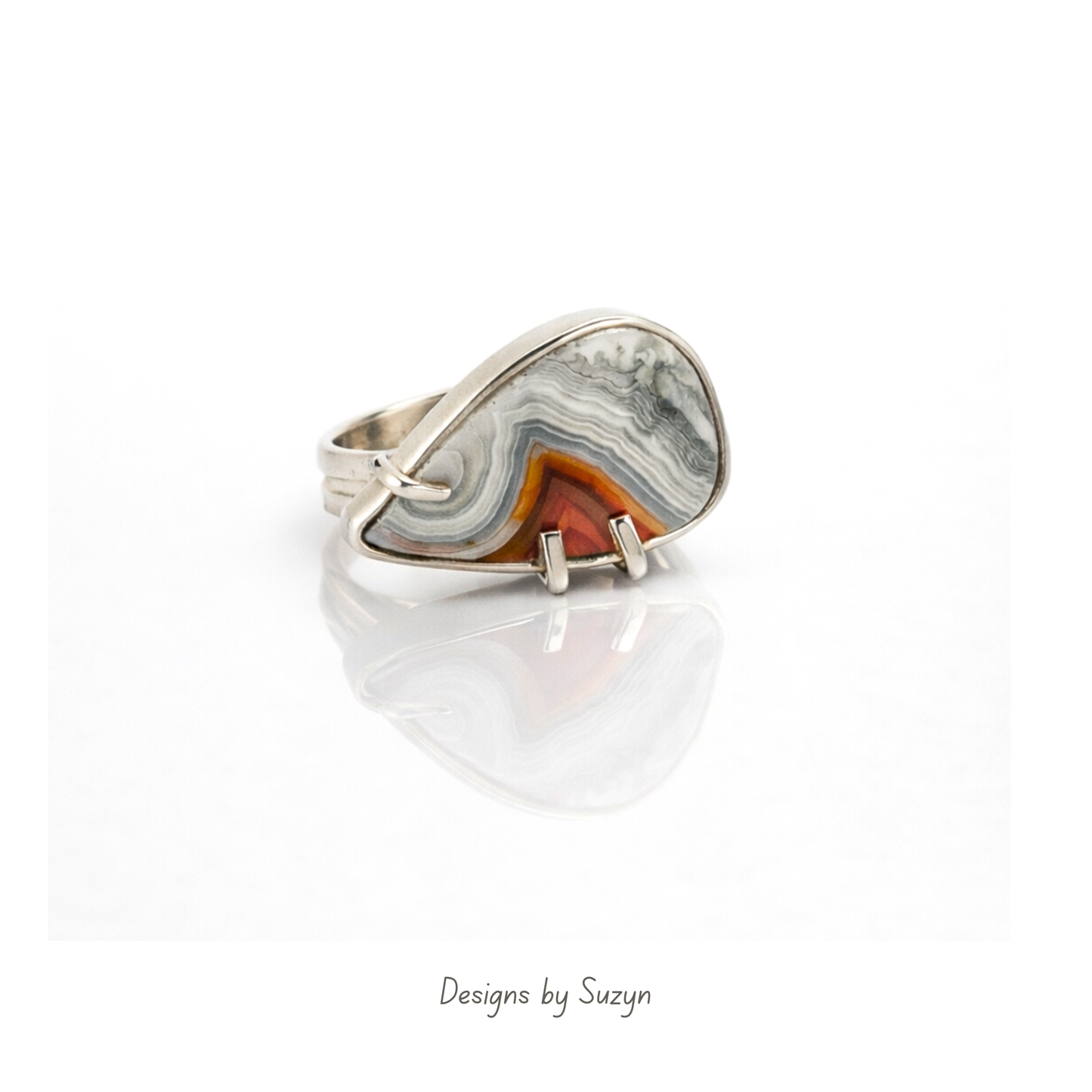 Banded Agate Ring, Sterling and Argentium Silver, Size 8-8.25