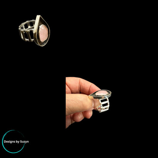Morganite and Silver Open Band Ring