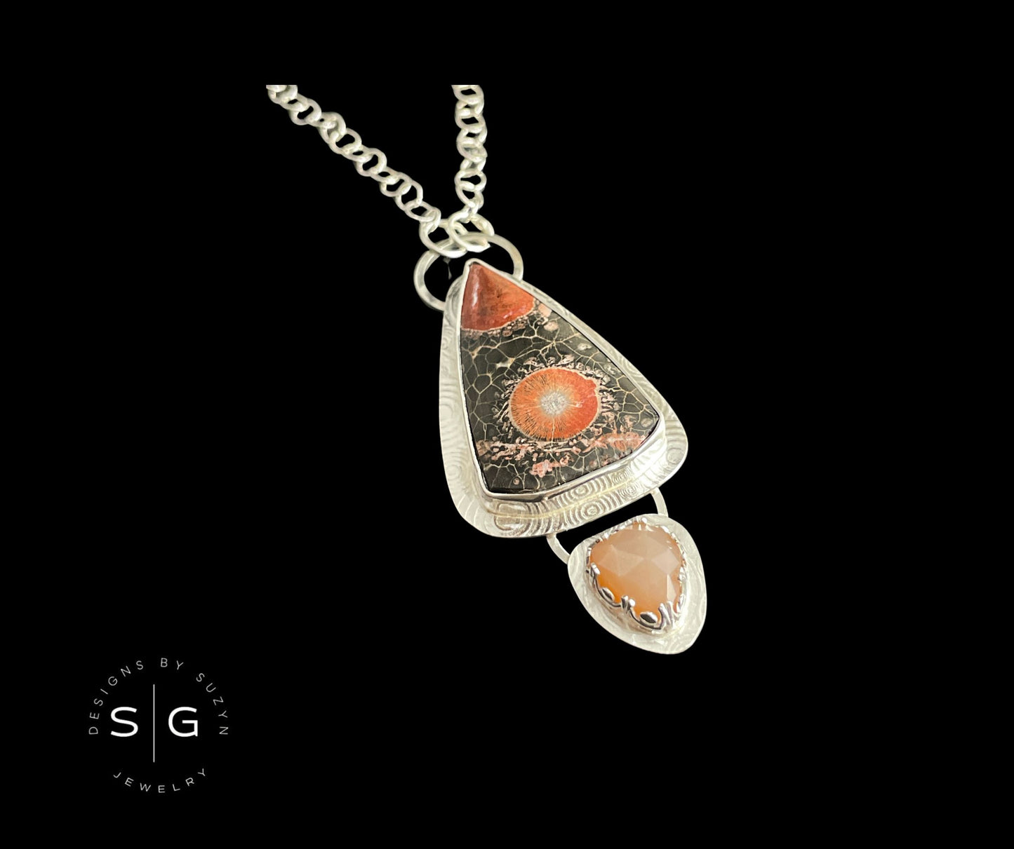 Galaxy Rhyolite and Peach Moonstone Pendant