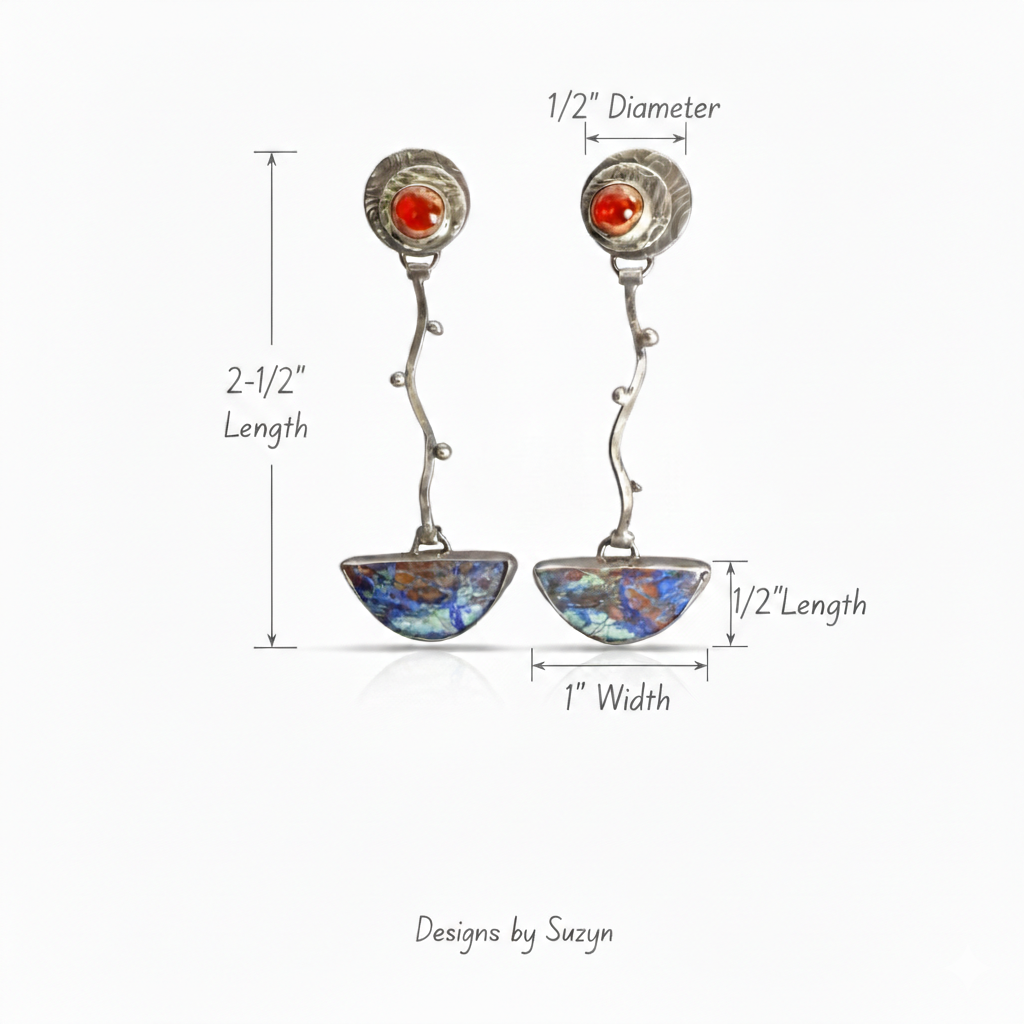 Mexican Jelly Opal & Blue Bird Azurite Argentium Silver Earrings – One of a Kind