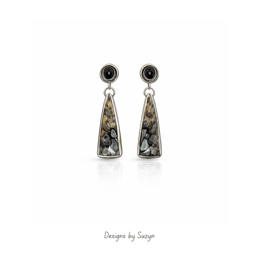 Black Spinel and Petrified Wood Earrings - RESERVED