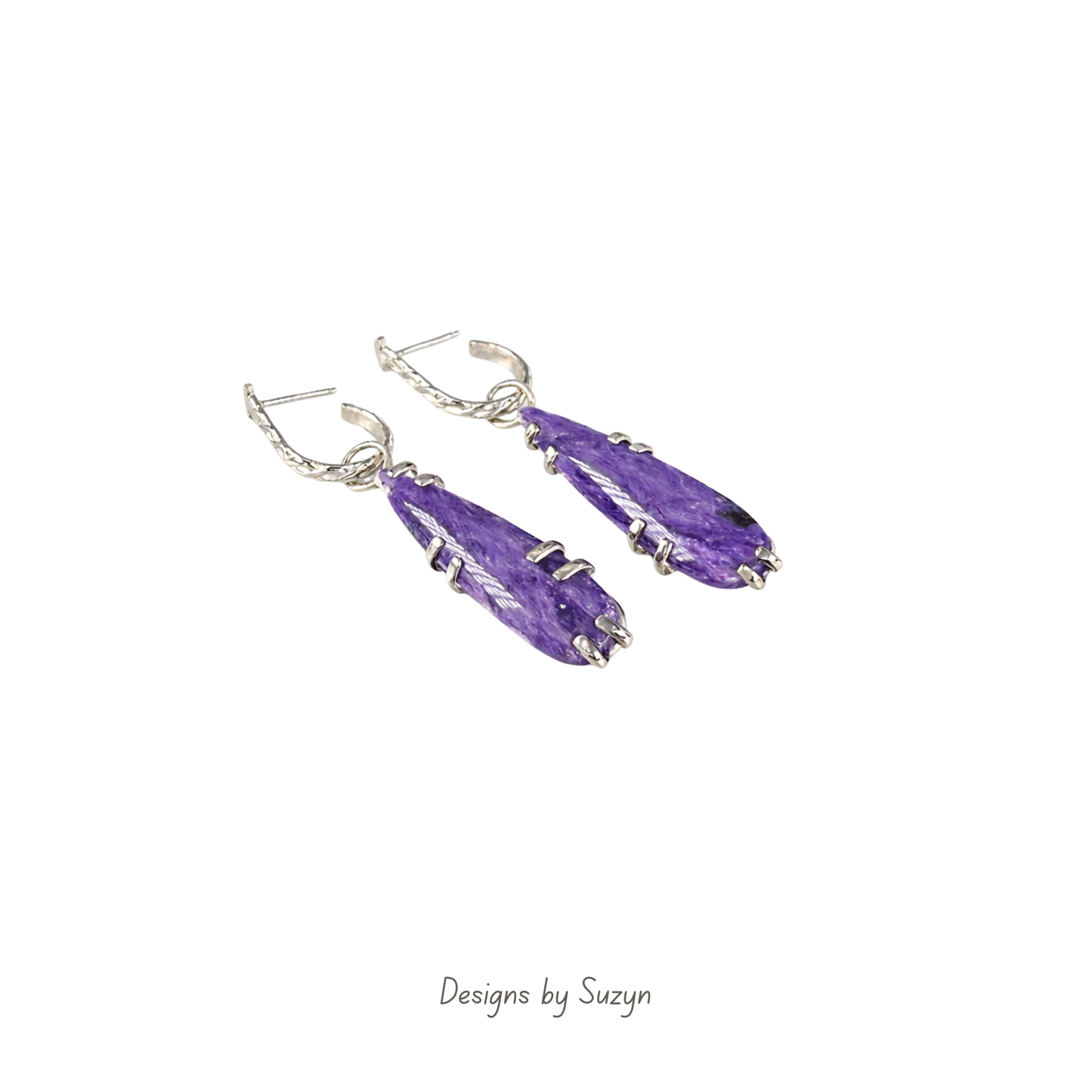 Charoite & Sterling Silver Transforma Hoop Dangle Earrings – 'Violet Dreams', One of a Kind