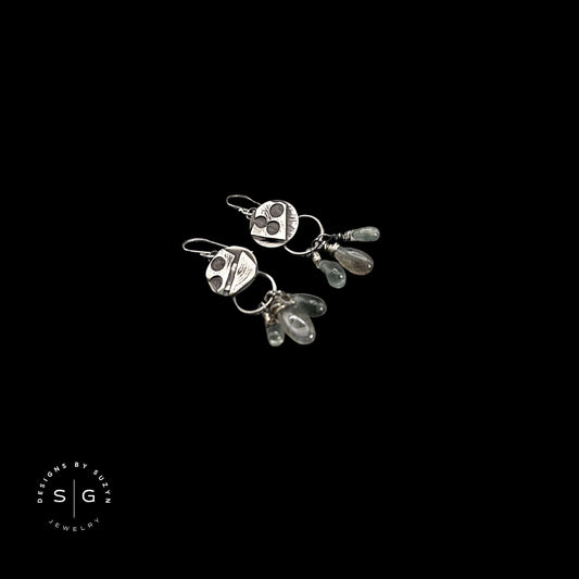 Argentium Silver Earrings with Labradorite and Moss Aquamarine