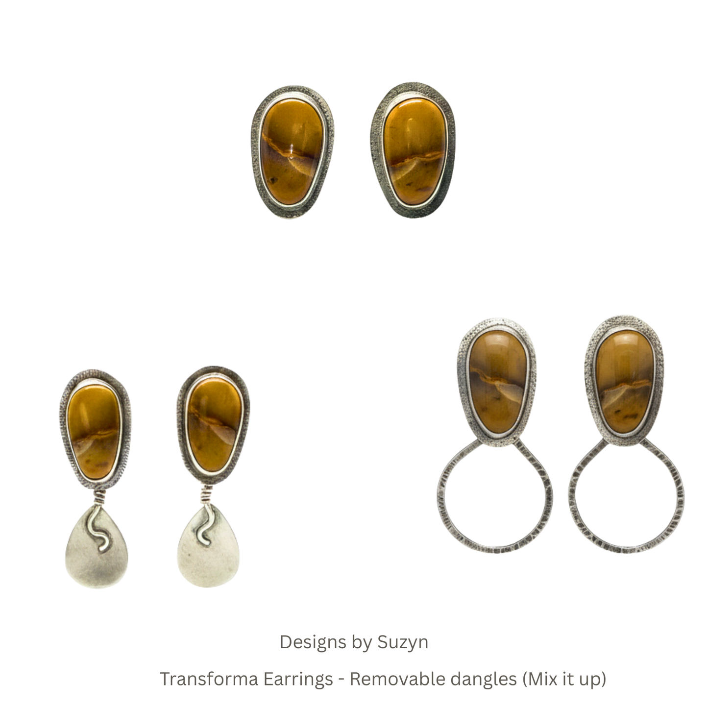 Handcrafted mookaite jasper Argentium silver Transforma earrings Good As Gold, one of a kind artisan statement jewelry, Designs by Suzyn

