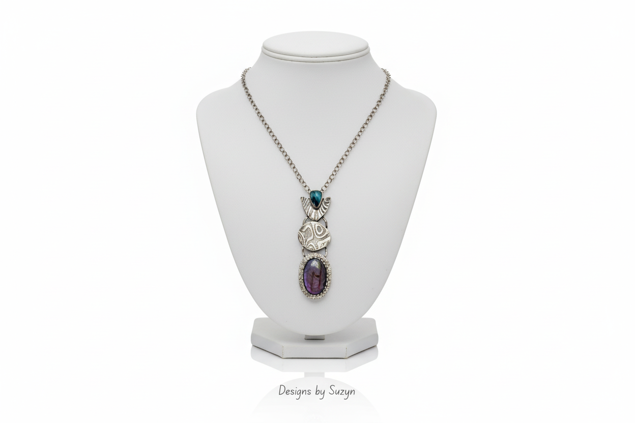 Teal Kyanite & Purple Labradorite Argentium Silver Statement Necklace – 'Queen for a Day', One of a Kind