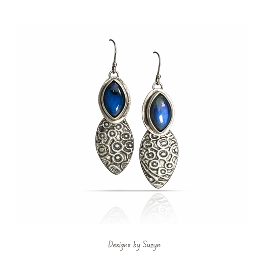 Labradorite Argentium and Sterling Silver Earrings, Midnight dreams RESERVED