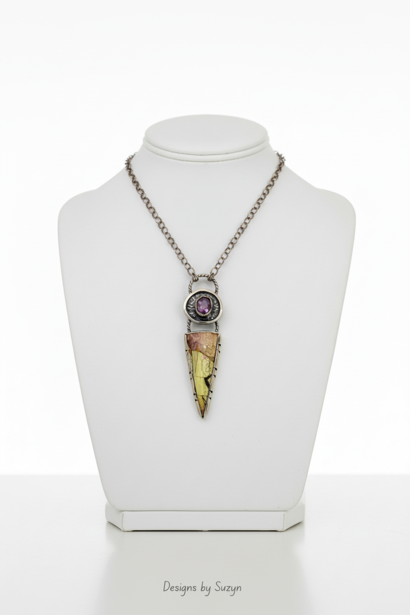 Pink Sheen Sapphire & Honeycomb Jasper Argentium Silver Pendant Necklace – 'Primrose', One of a Kind