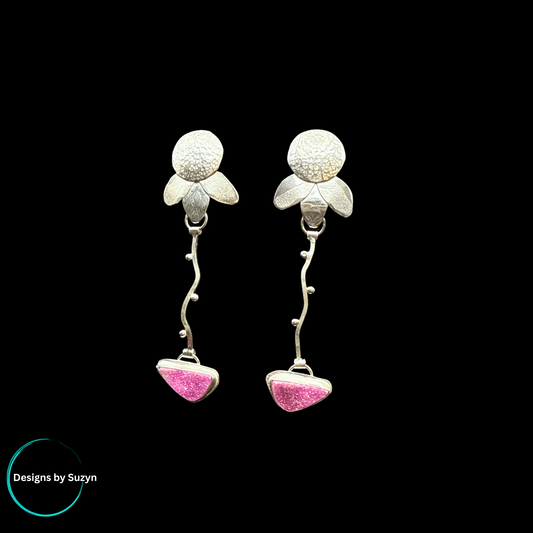 Cobalto Calcite Long Dangle Artisan earrings, Modern Bloom, post earrings