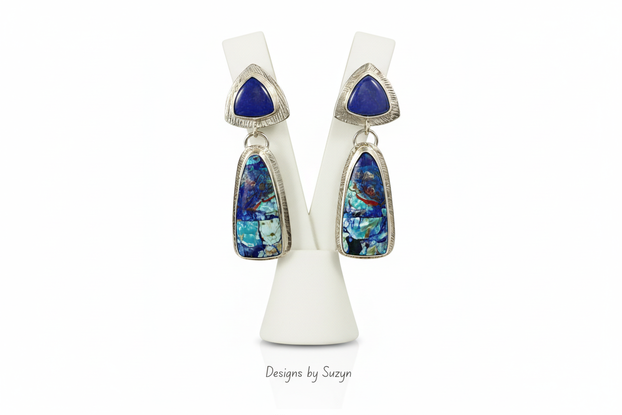 Song of the Bluebird - Lapis Lazuli and Bluebird Azurite Statement Earrings