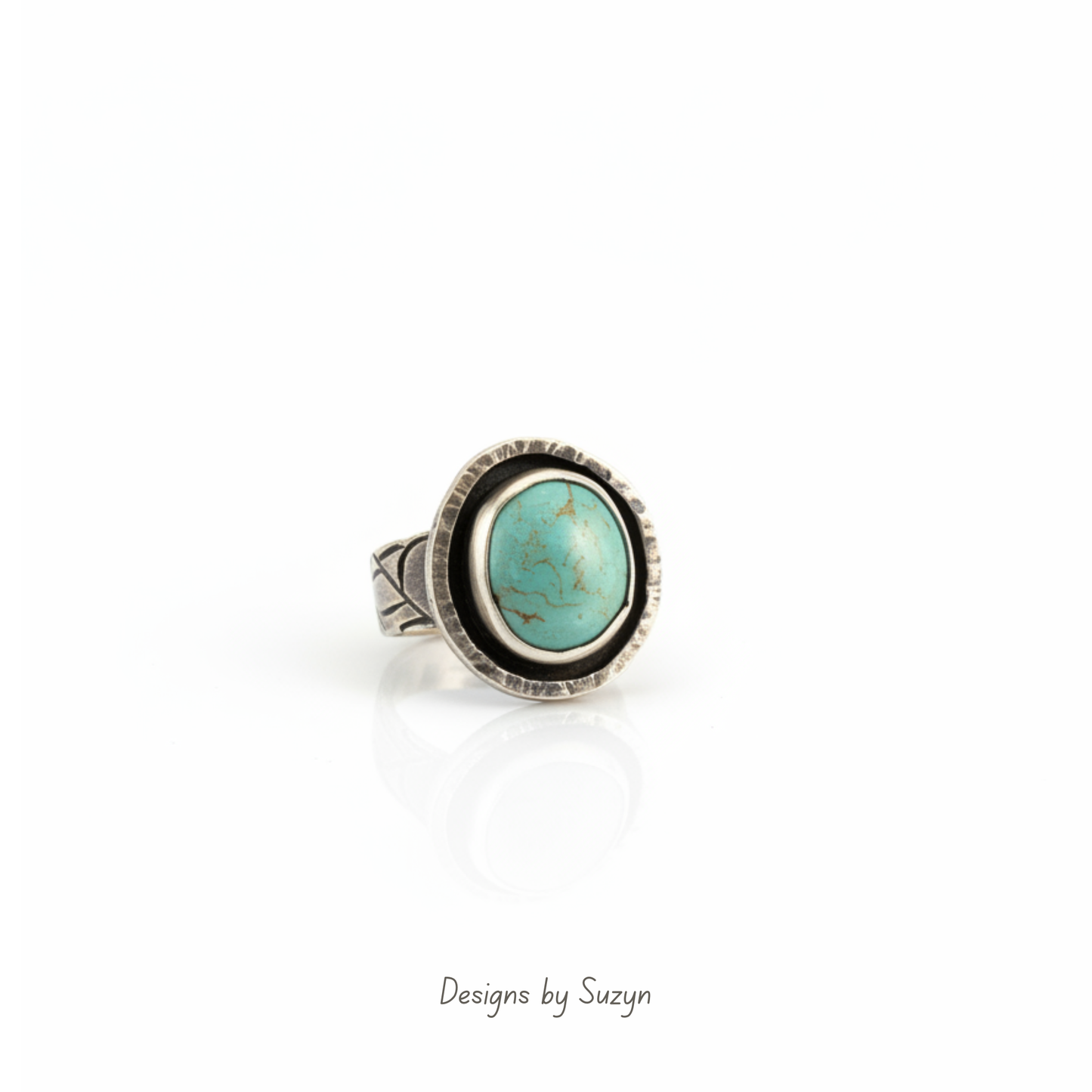 Handcrafted variscite Argentium silver statement ring, patchwork textured band size 7.5, one of a kind artisan jewelry, Designs by Suzyn