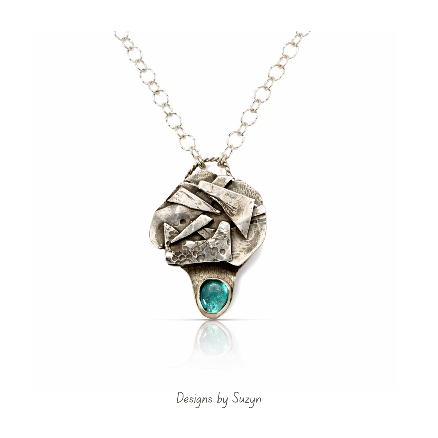Above the Clouds - Neon Apatite Patchwork Metal Pendant