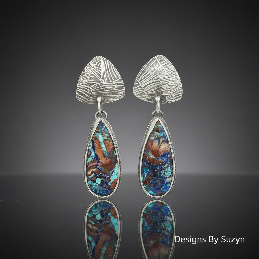 Bluebird Azurite Drop Earrings — Grey Reflective