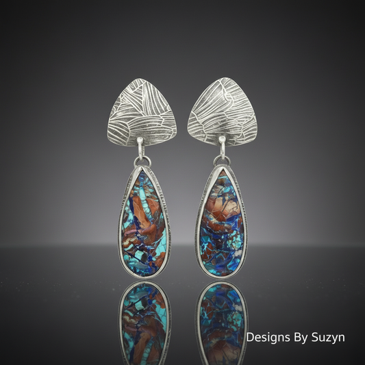 Bluebird Azurite Drop Earrings — Grey Reflective