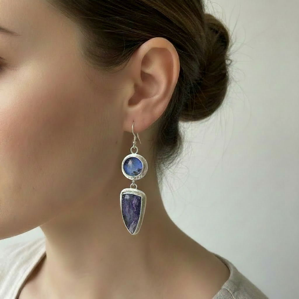Charoite Earrings - Plain French Hook