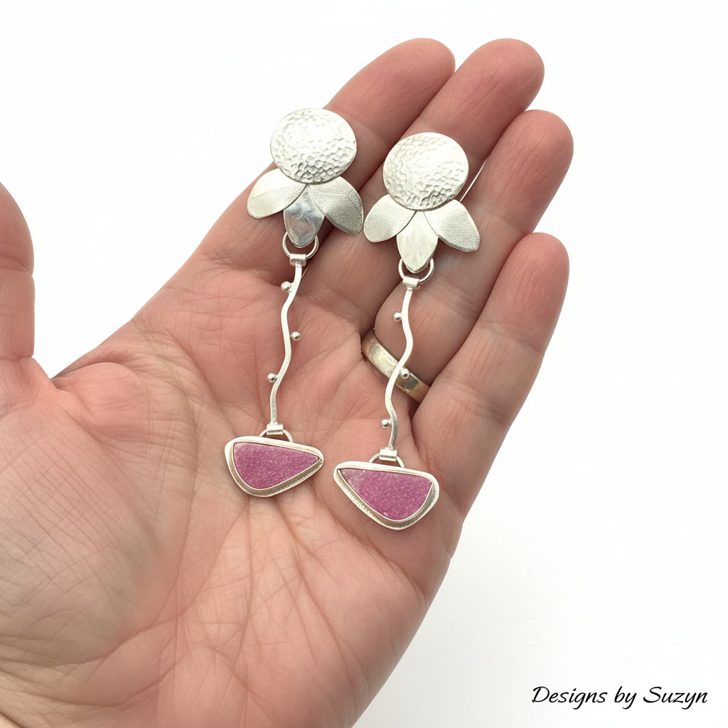 Cobalto calcite earrings scale reference - 3 inches