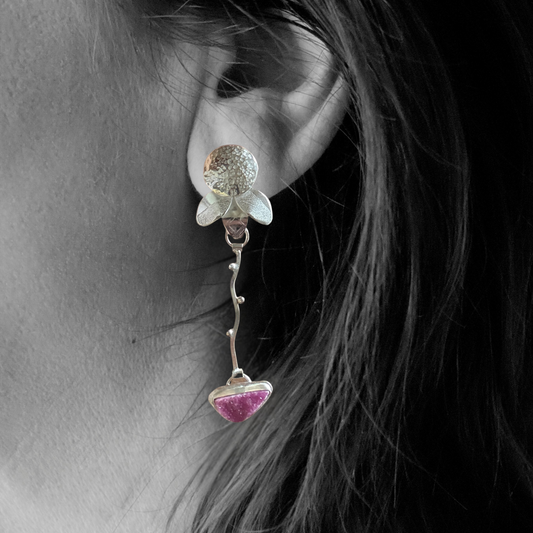 Cobalto Calcite Long Dangle Artisan earrings, Modern Bloom, post earrings
