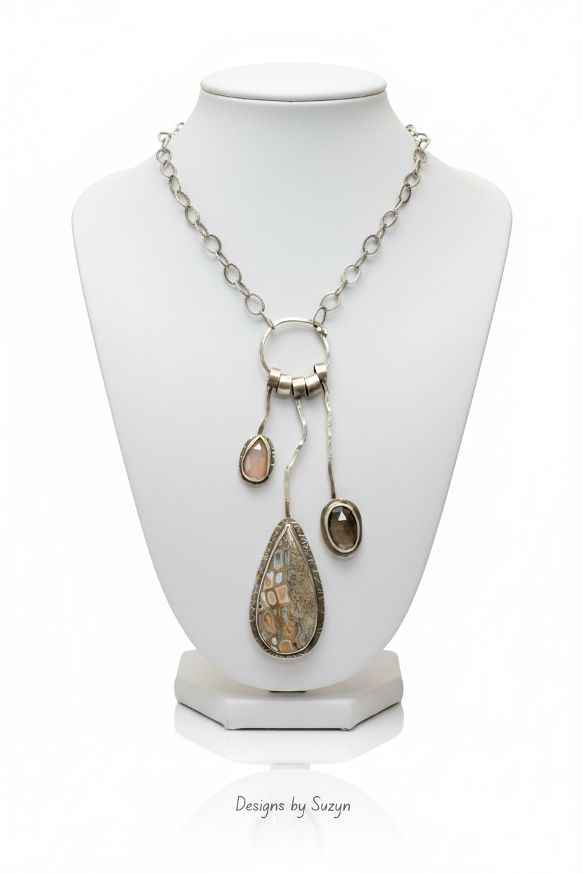 Honeycomb Jasper Necklace on White Bust