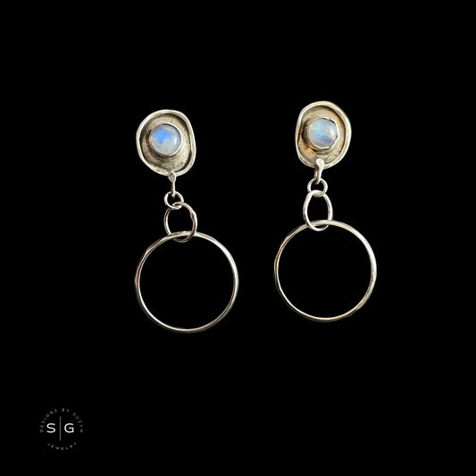 Moonstone and Argentium Silver Kinetic Hoop Lightweight Earrings