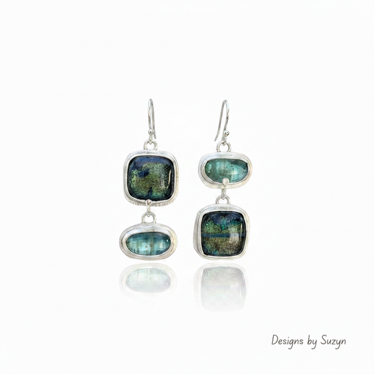 Kyanite & Glass Earrings - Logo Bottom Right