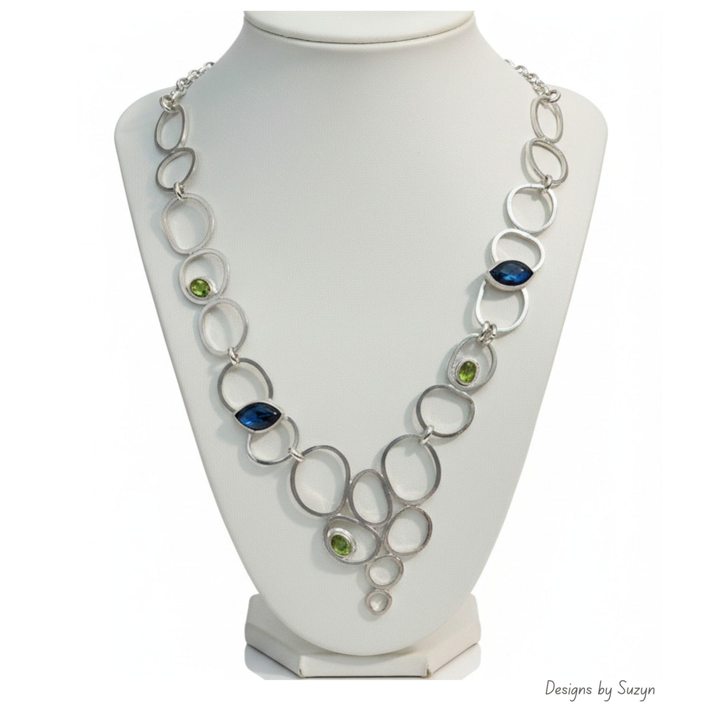 Hand-forged Argentium silver statement necklace with labradorite and peridot The Goddess, one of a kind artisan jewelry, Designs by Suzyn