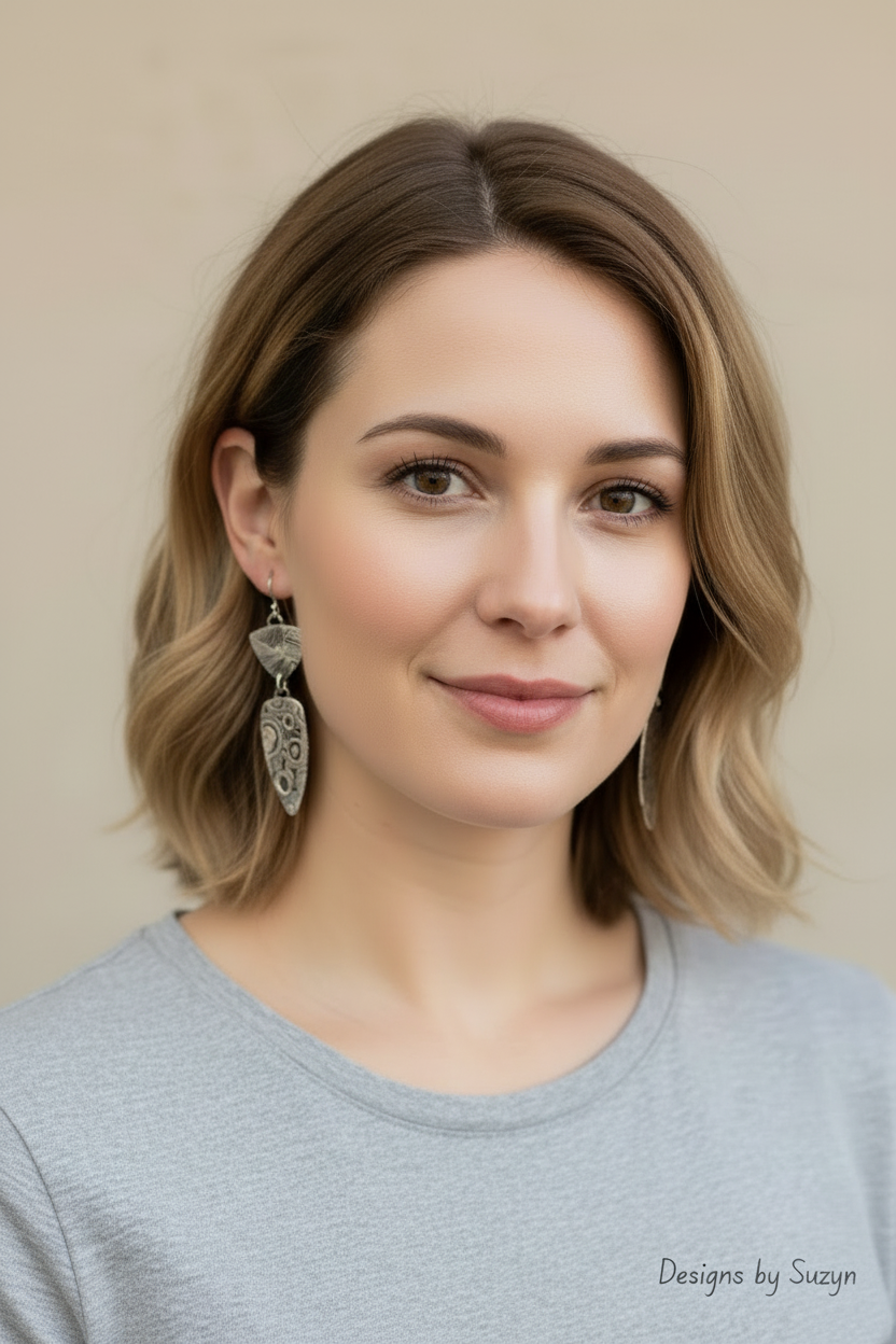 Lifestyle photo with 2" drop from earlobe