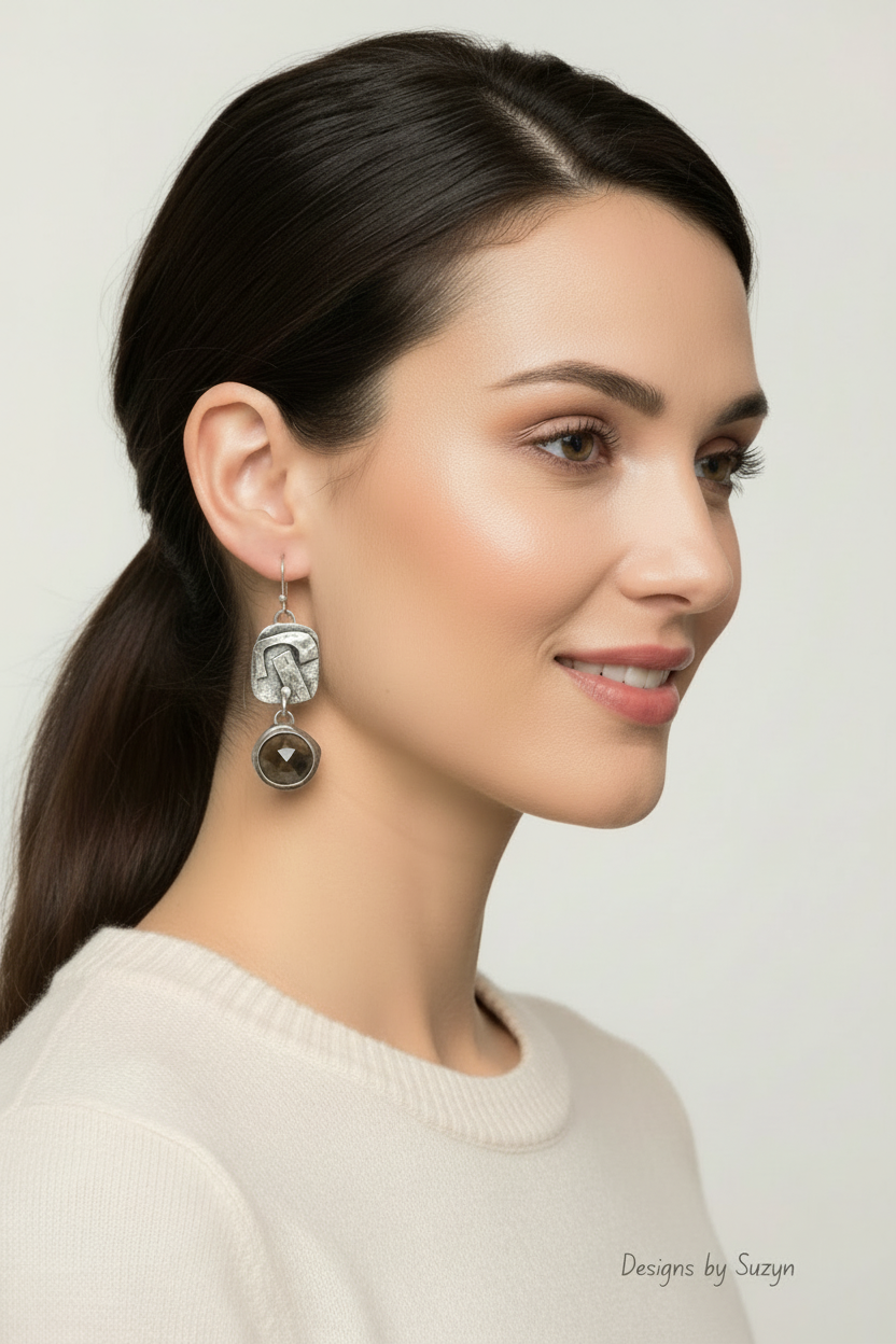 Model wearing earring at correct scale - 3/4" dangle