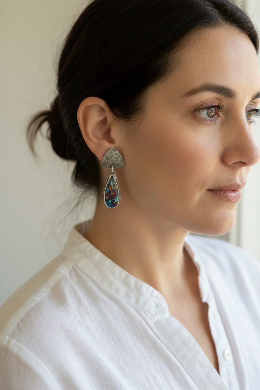 Model with fuller earlobe wearing exact earrings