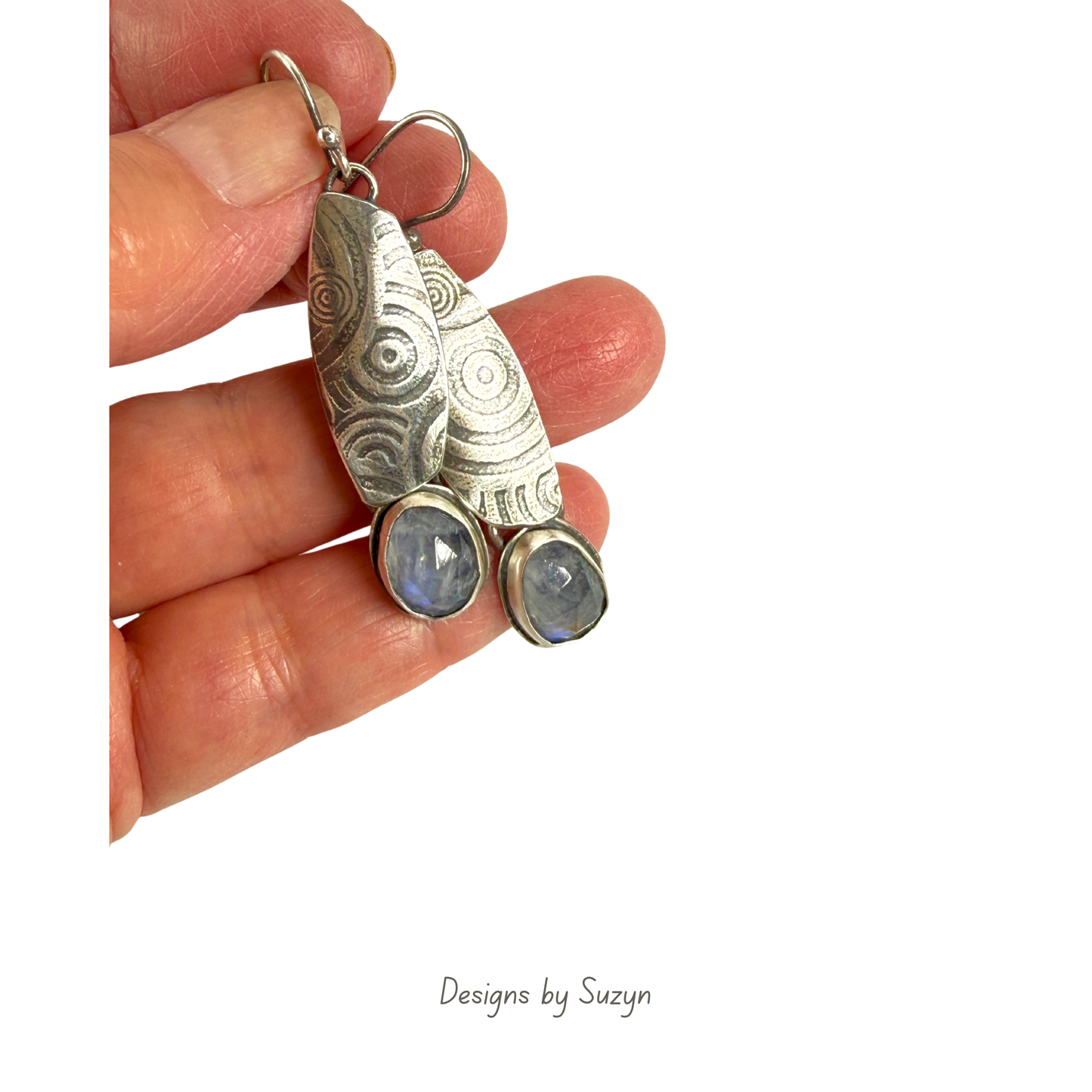 Rose-Cut Moonstone Earrings - Sculptural Argentium Silver Transformas
