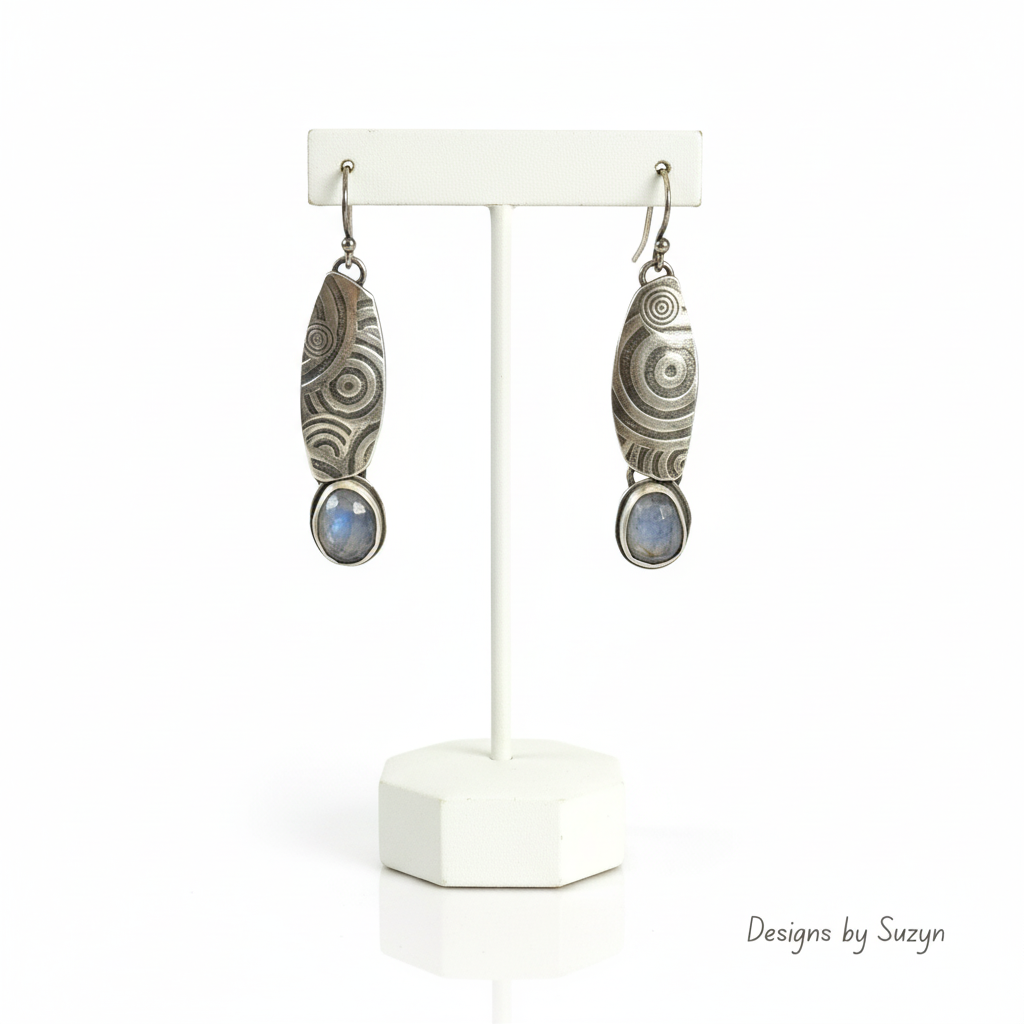 Moonstone Earrings on White Stand