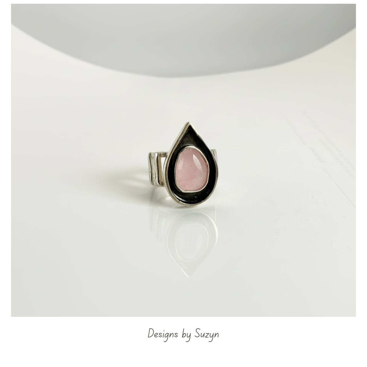 Morganite Statement Ring - Sterling Silver Open Band with Rose Cut Pink Stone