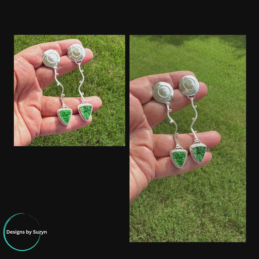 Uvarovite and Argentium Silver Dangle Earrings, Green Garnet