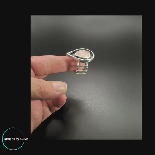 Morganite and Silver Open Band Ring