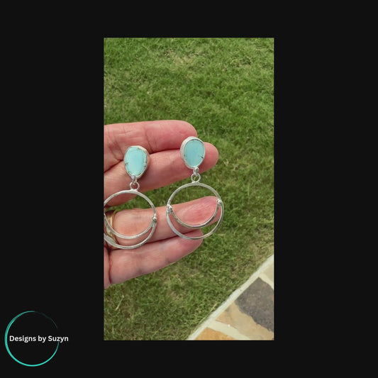 Golden Hills Turquoise and Argentium Silver Post hoop earrings