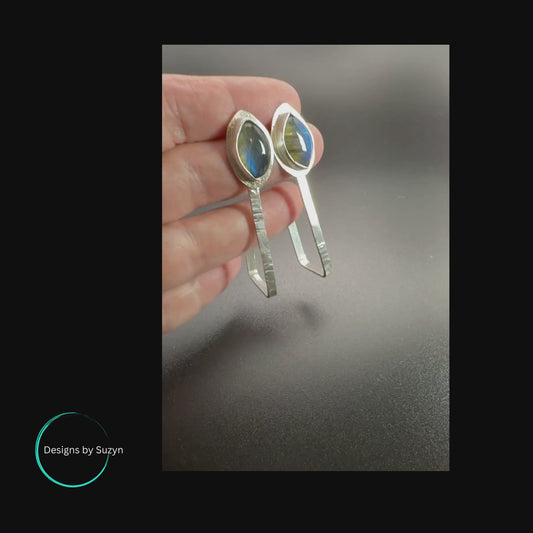 Labradorite Geometric Hoops "Arc Light"